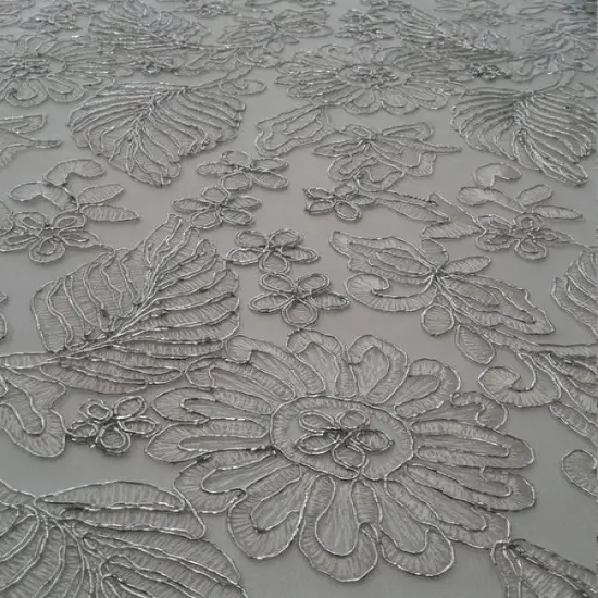 1 Yard White Lurex Floral Paisley Bridal Lace Fabric Embroidery Wedding Dress 54 Inches Wide {5}