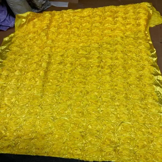 1 Yard 3D Rose Design Satin Rosette Ribbon Fabric 54" Width Ivory {6}