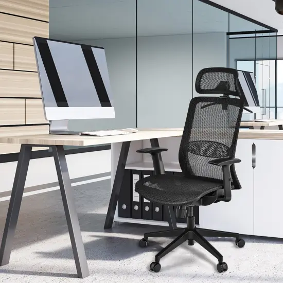 Costway Ergonomic High Back Mesh Office Chair Recliner Task Chair w/Hanger Grey\Black {8}