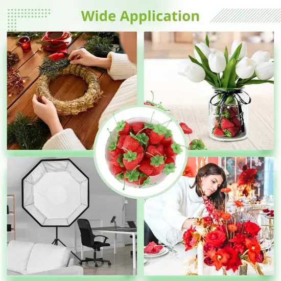 100 Pcs Fake Strawberries - 1.42" Artificial Faux Plastic Red Strawberries Decorations {5}