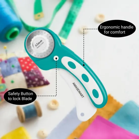 45mm Rotary Cutter and Mat Set, Fabric Cutter Wheel and 12x18 Inch Self Healing Sewing Cutting Mat, Fabric Rotary Cutter with 5pcs Rotary Blades for Quilting Patchworking Crafts, Turquoise {4}