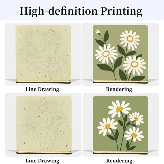 2 Pack Flowers Paint by Numbers Kit for Adults, Abstract Oil Painting by Number on Wood Board, DIY Flower Paint by Number Ornaments for Desktop, Easy Adult Paint by Number Kits for Gift 8x8 Inch {3}