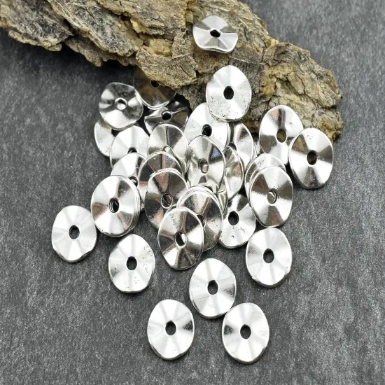 *200* 9x1mm Silver Wavy Disc Spacer Beads {3}