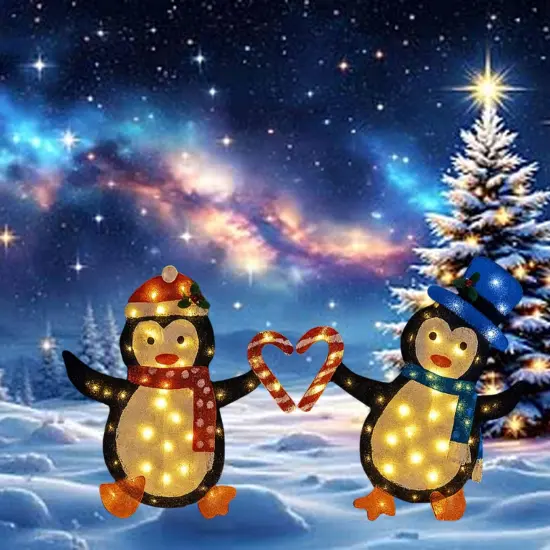 Two Heart-Shaped Penguin Figurines, Indoor Outdoor Decorative Set 30 Inch 32 Inch {4}