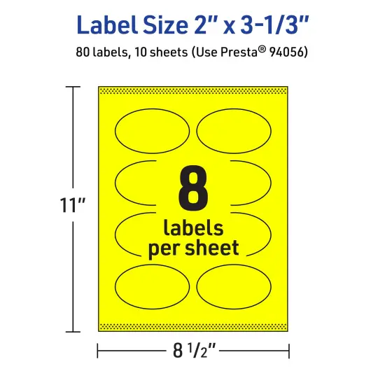 Avery Neon Yellow Paper Labels, 2" x 3-1/3" Oval {5}
