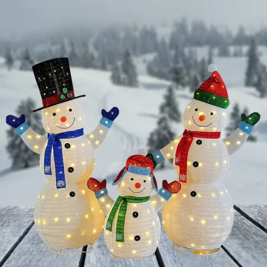 Enchanting White Plush Lantern Snowman Family Set for Holiday Decor 62" & 60" & 35"H {2}