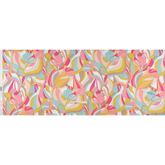 1 Yard Italian Silk Charmeuse Print Fabric Peachy Pink, Sky Blue & Taupe Retro Florals, 53 Inches Width {3}