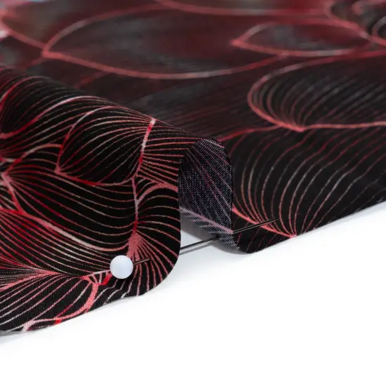 1 Panel Silk Charmeuse Linework Floral Italian Made Dark Berry Copper Oxide Black 53 Inches Wide {2}