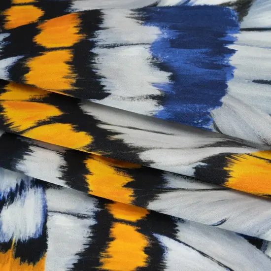 1 Yard Silk Charmeuse Butterfly Wing Print Italian Made Golden, Yellow & Navy Gray, 53 Inches Width {4}