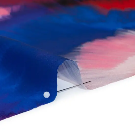 1 Yard Silk Charmeuse Painted Burst Print Italian Made Blue, Hot Pink & Red 53 Inches Width {3}