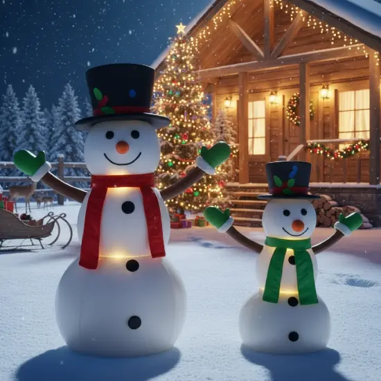 2 Piece 42" & 28"H LED Pop-Up Snowman Set Christmas Decor {4}