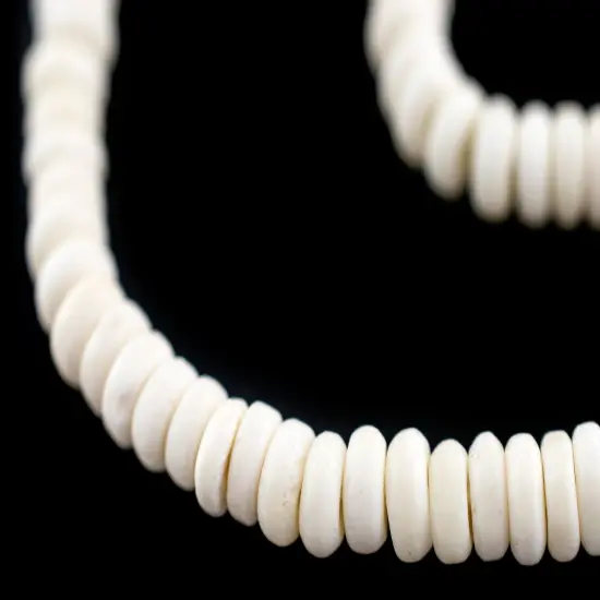 The Bead Chest 6mm White Bone Button Beads: Nepal Flat Round Disk Heishi Beads for DIY Necklace Jewelry Making {1}