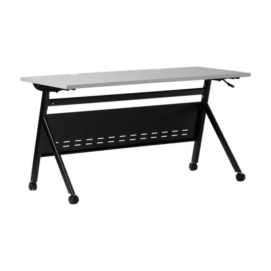 Emma and Oliver Griffin Heavy-Duty Flip Top Training Table with Nesting Design, Privacy Panel, Y-Legs, Tabletop, Metal Frame Gray Top/Black Frame {2}
