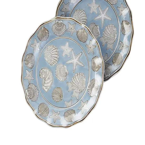 14 1/4 Inch Diameter Seashell Design Round Platter Blue {3}