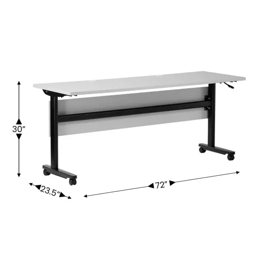 Emma and Oliver Hahn Heavy-Duty Flip Top Training Table with Nesting Design, Privacy Panel, T-Legs, Tabletop, Metal Frame WhiteTop/BlackFrame {10}