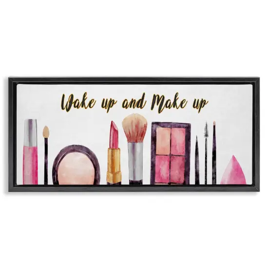 Stupell Industries Wake Up Make Up Watercolor Framed Floater Canvas Wall Art Gray Floater Frame {7}