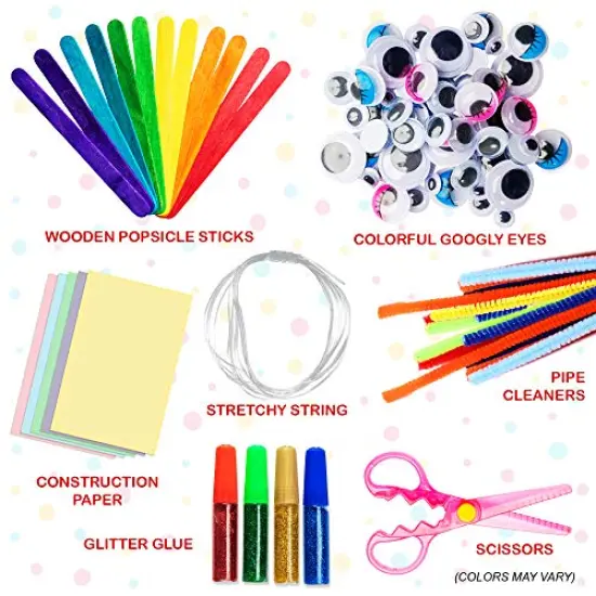 1000+ Piece Set Mega Kids Crafts and Art Supplies Jar Kit- Instructional Booklet Included - Glitter Glue, Construction Paper, Colored Popsicle Sticks, Googly Eyes, Pipe Cleaners {3}