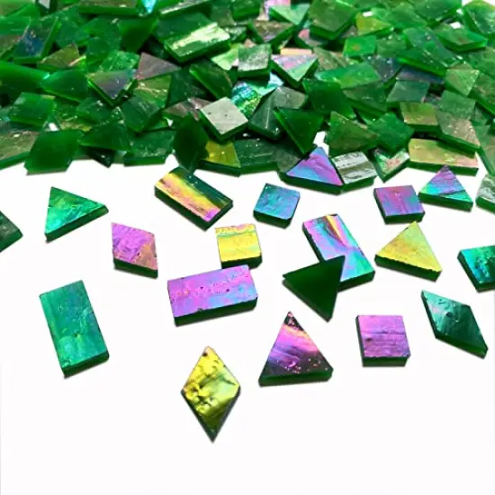 280 Pieces Iridescent Green Mosaic Tiles for Crafts,Mixed 4 Shapes Stained Glass Sheets, Stained Glass Supplies for Mosaic Projects {5}