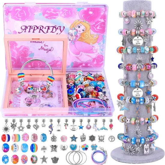 Charm Bracelet Making Kit – 72-Piece Unicorn & Mermaid Jewelry Craft Set for Girls Aged 5-12 (Rose) {6}
