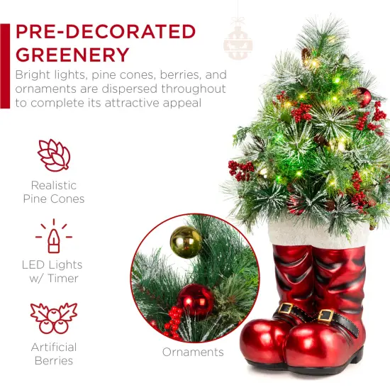 Best Choice Products 40in Santa Boots Decoration w/ Pre-Decorated Christmas Greenery, Battery-Operated Lights Red {5}