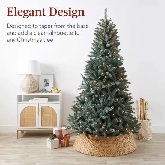 Best Choice Products 42in Woven Hyacinth Christmas Tree Collar, Tree Skirt Accessory w/ Cord Cut-Out Natural {2}