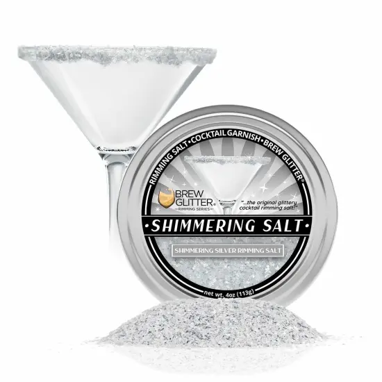 Brew Glitter - Shimmering Silver Rimming Salt (4oz, 1x Bar Tin) Edible Glitter Blended Cocktail Garnish for Mixed Drinks and Beverages {1}