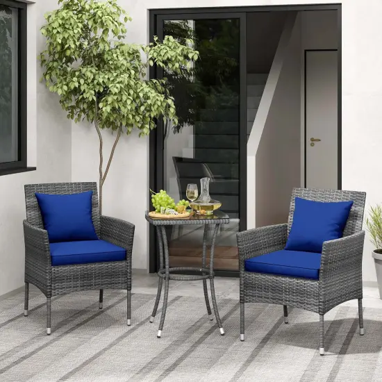 Costway 3 PCS Patio Furniture Set with Cushioned Patio Chairs & Tempered Glass Coffee Table Grey/Navy/White/Black {1}
