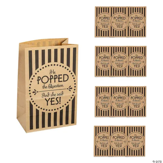 Wedding Popcorn Kraft Paper Treat Bags 5 1/4" x 8" - 12 Pc. {2}