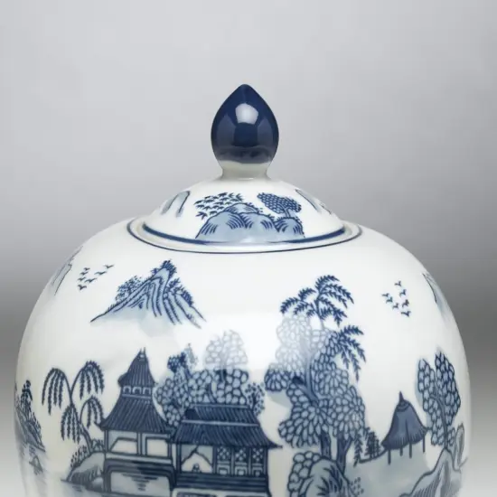 AA Importing 59753 Blue And White Round Jar With Lid {4}