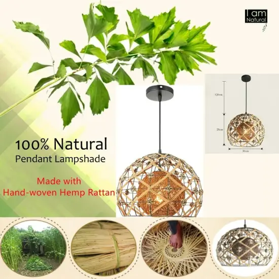 Vintage Style Natural Rattan Shade Ceiling Light Fixture Hanging Pendant Lamp {2}