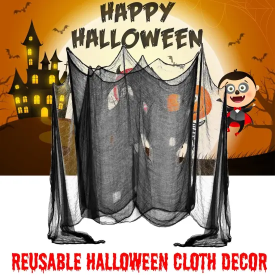 48 x 240 inc Halloween Creepy Cloth, Spooky Giant Cheese Cloth Tapestry for Halloween Party Supplies Decorations Outdoor Yard Home Wall Decor, Black {5}