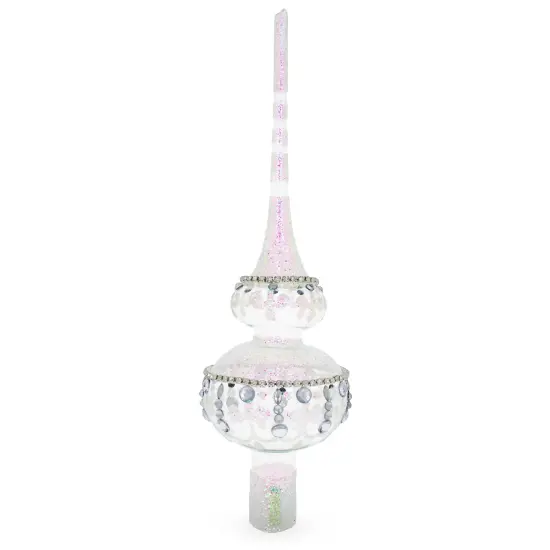 Jewel Drops on White Chandelier Clear Glass Christmas Tree Topper 11 Inches {3}