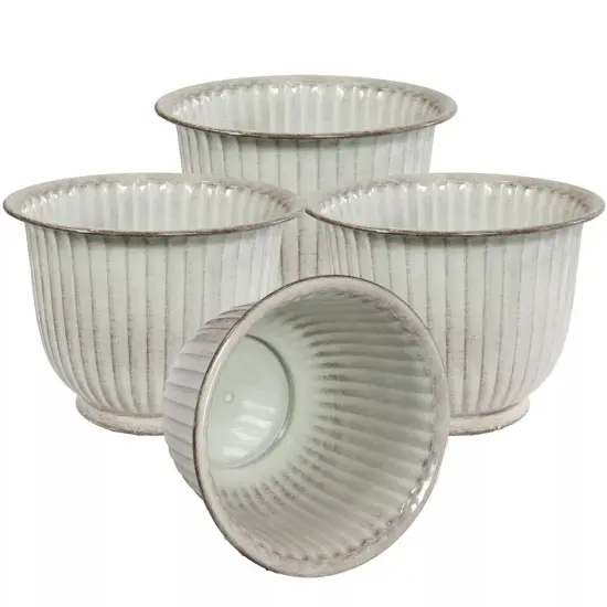 Carlotta Metal Planter - 14.75 in - White Glaze - Set of 4 {4}