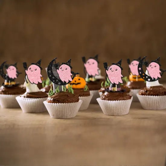 24 Pieces Pink Halloween Cupcake Toppers Pink Ghost Little Boo Cake Toppers Decorations for Pink Girl Halloween Birthday Baby Shower Party Supplies {3}