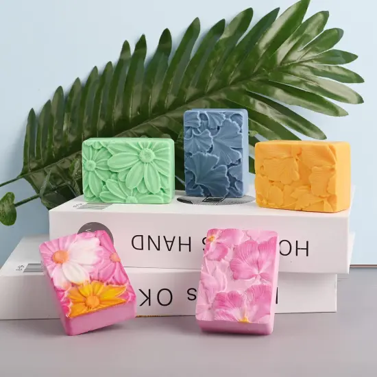 2 Pcs Flower Soap Molds Silicone-4 Cavities Rectangle Soap Mold 3oz,Flower Shapes Silicone Molds for Soap Bath Bombs Shower Steamer Lotion Bars {3}