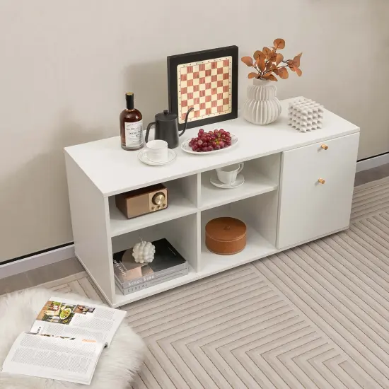 Costway Storage Cabinet with 2 Drawers 4 Cubes Adjustable Feet Floor Display Cabinet White {2}