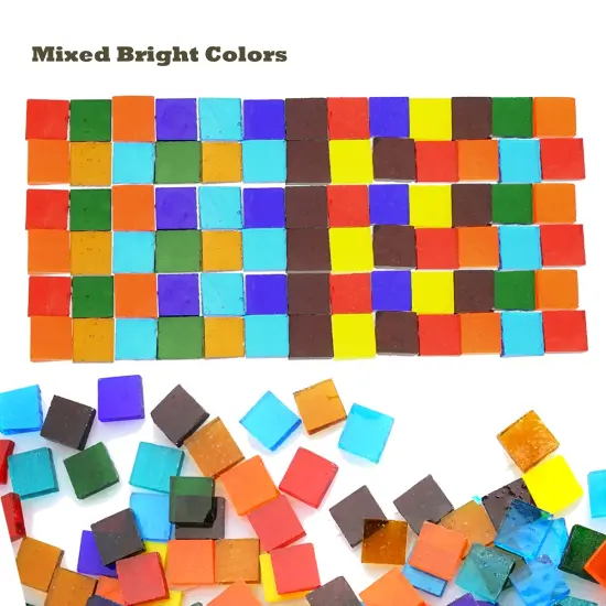 Transparent Square Glass Mosaic Tiles Pieces Stained Glass for Crafts, Mixed colors and Patterns, 500g/1.1lb {5}