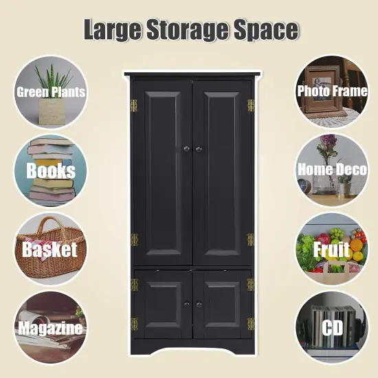 Costway Accent Storage Cabinet Adjustable Shelves Antique 2 Door Floor Cabinet Black {6}