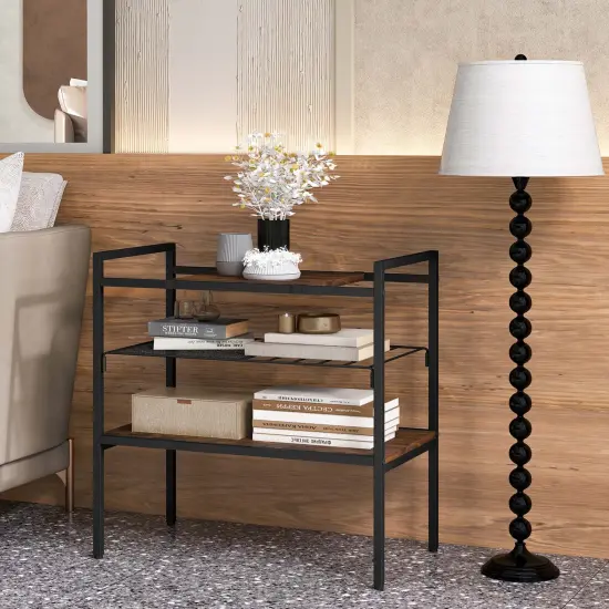 Costway Industrial Entryway Table 3-Tier Sofa Side Table with Removable Panel & Mesh Shelf {5}
