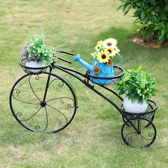 Iron Plant Stand Tall Flower Holder Terrace Nostalgic Bicycle Home Garden Decor {2}