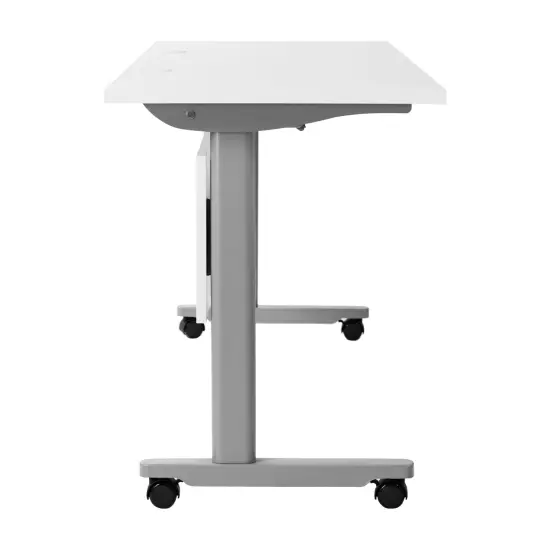 Emma and Oliver Hahn Heavy-Duty Flip Top Training Table with Nesting Design, Privacy Panel, T-Legs, Tabletop, Metal Frame White Top/Gray Frame {6}