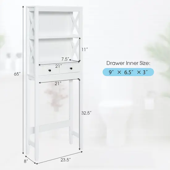 Costway Over the Toilet Storage Rack Bathroom Space Saver with 2 Open Shelves & Drawers {3}