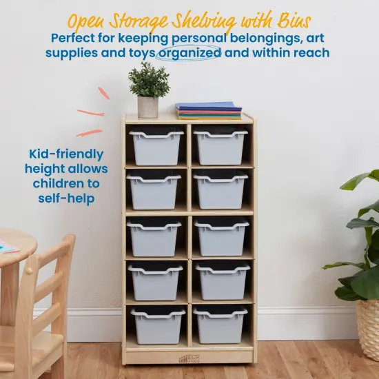 10 Cubby Mobile Tray Cabinet with 10 Scoop Front Storage Bins Light Grey {4}
