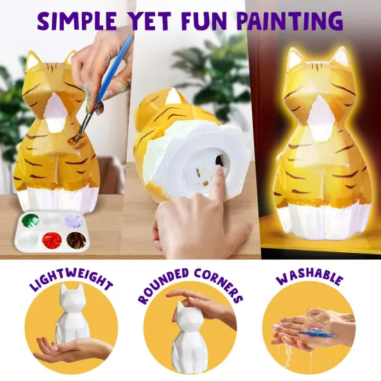 Paint Your Own Cat Lamp Kit, DIY Cat Crafts Night Light, Painting Kit Arts & Crafts for Kids Ages 8-12, Art Supplies Birthday Easter Party Holiday Gift for Teens Girls Boys Age 3 4 5 6 7 8+ {6}