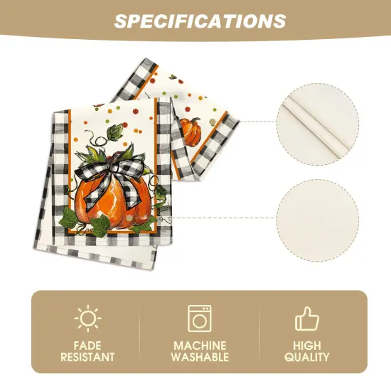 Pumpkin Bow Buffalo Plaid Fall Table Runner,Seasonal Autumn Kitchen Dining Table Decoration for Home Party Decor 13x72 Inch {5}