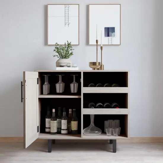 Merrick Lane Aloise Bar and Sideboard with Storage Cabinet, Hanging Stemware Holders and Bottle Storage Gray {3}