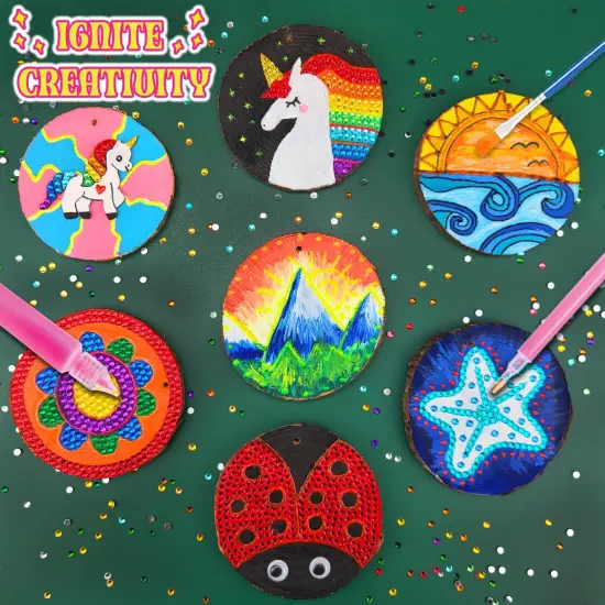 Kids Wooden Painting Kit-Glow in The Dark-Arts & Crafts Gifts for Boys Girls Ages 5-12-Wood Slice Craft Activities Kits - Creative Art Toys for 5, 6, 7, 8, 9, 10, 11 & 12 Year Old Kids {6}