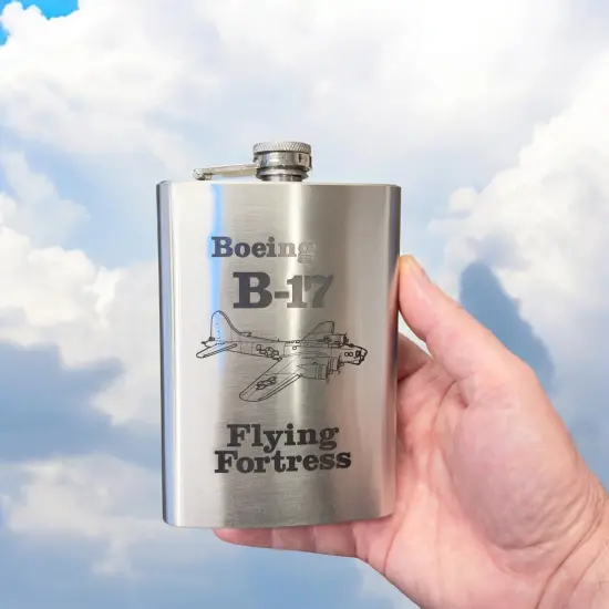 8oz B-17 Flying Fortress Stainless Steel flask Laser {5}