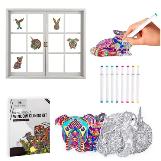 10 Sun catchers Stained Glass Mandala Art Kit - Animal DIY Window Clings with Markers, Perfect Hobby for Adults, Kids, Teens & Seniors - Ideal Gift for Beginners, Women & Elderly {2}