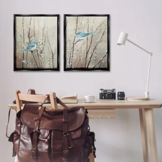 Stupell Industries Peaceful Perched Blue Birds Framed Floater Canvas Wall Art Black Floater Frame {2}